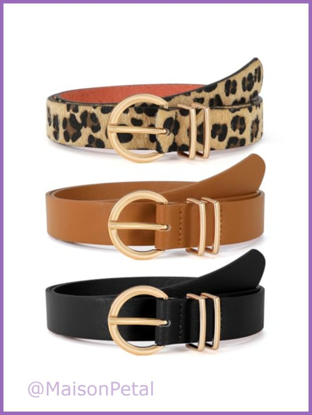 3 Pack Women's Faux Leather Belts with Gold Buckle